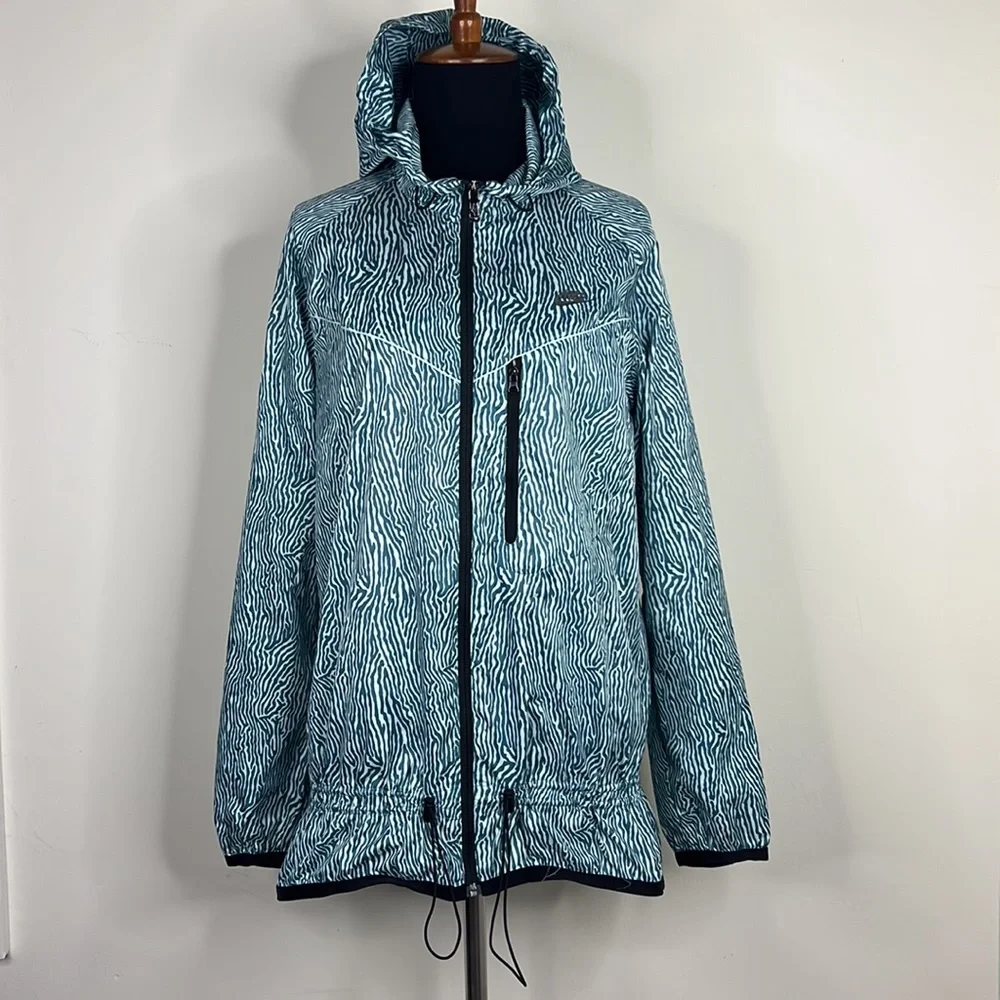 NIKE Blue Blacklight Flash Print Windrunner Windbreaker Hooded Jacket M